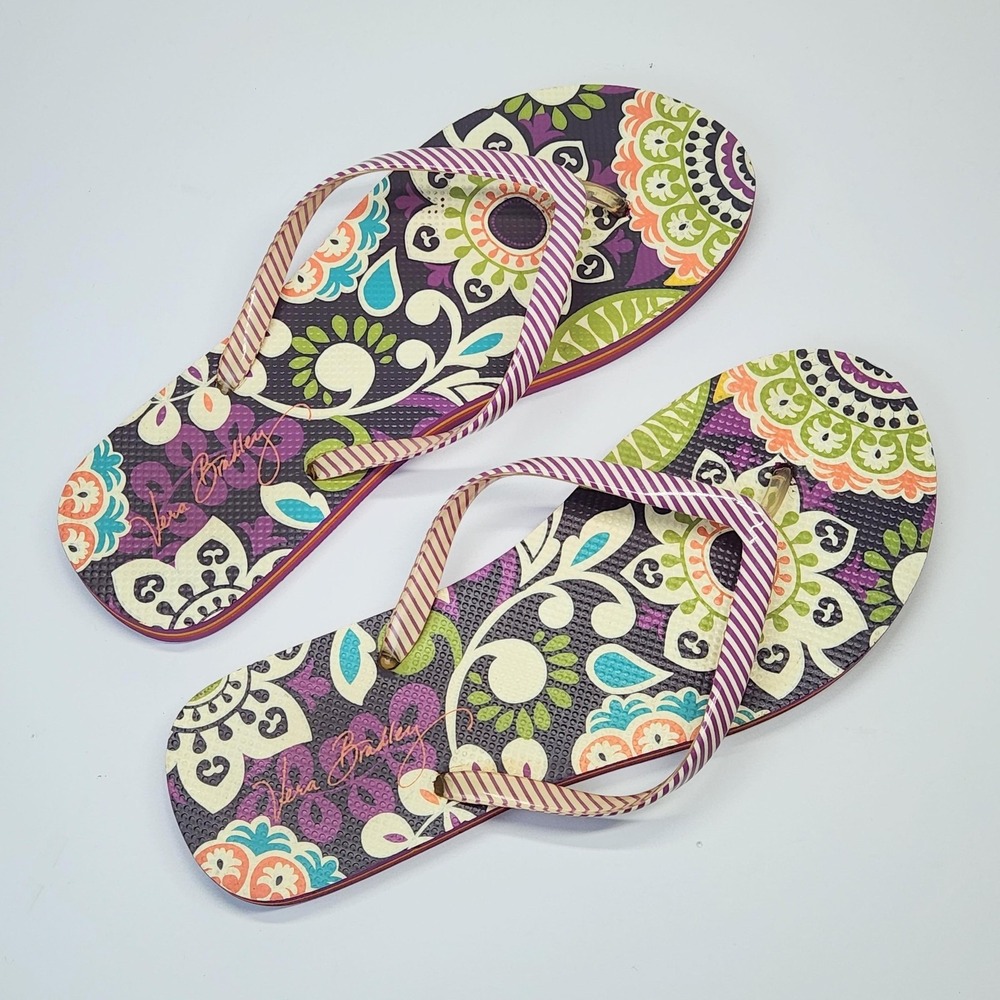 Vera Bradley Flip Flop Sandals Womens Size 9/10 L Multicolor Floral PVC Comfort